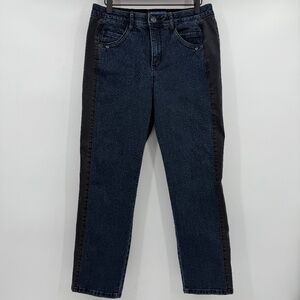 Democracy Jeans Women 10 Blue Ab Solution Slim Ankle Mid Rise Black Stripe Denim